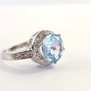 Sky Blue Topaz Ring 3 Carats Sterling Silver Size 7
